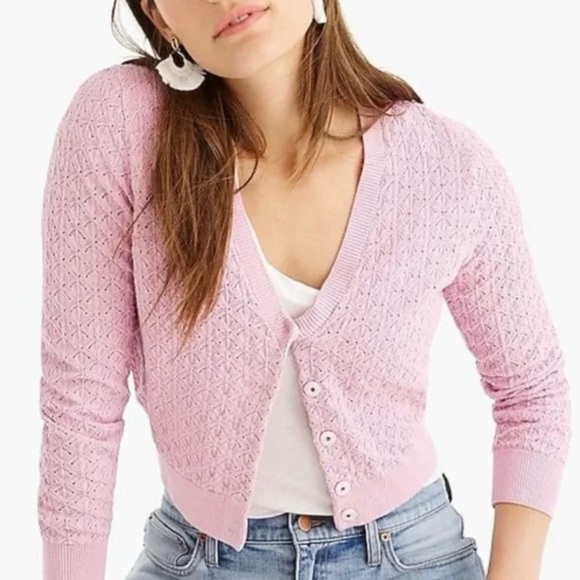 J Crew V neck Pointelle Cardigan Sweater - Picture 3 of 10